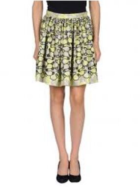 MSGM Milano Italy Yellow Floral Print Pleated Skater Mini Skirt IT 42 US 6